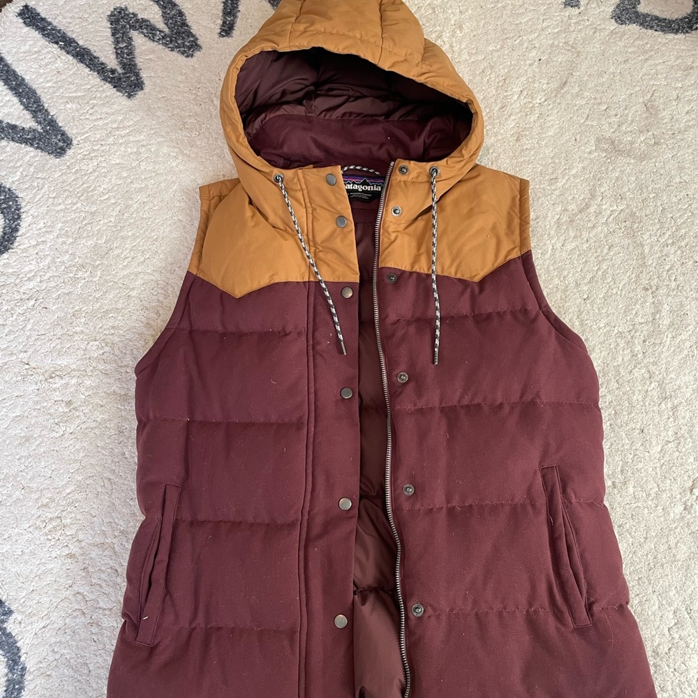 Patagonia Burgundy and mustard Hooded Vest